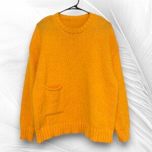 Bright Mustard Yellow Chunky Knit Oversized Sweater With Front Pocket Cozy Fall